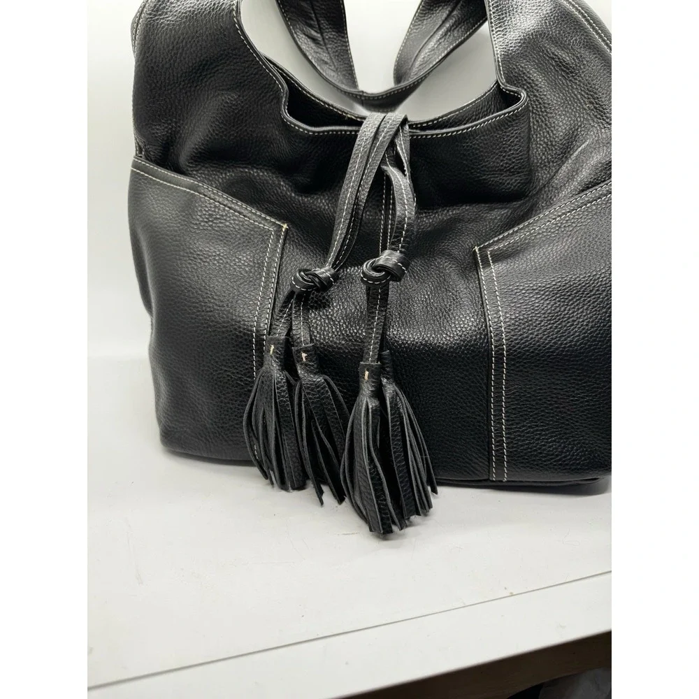 Laggo Black Pebbled Leather Tassle Hobo Bag 15x11x5 NWOT PT3
